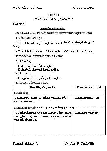 Kế hoạch bài dạy Lớp 4 - Tuần 18 - Năm học 2024-2025 - Đặng Thị Tuyết Nhiên