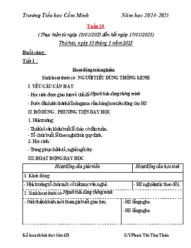 Kế hoạch bài dạy Lớp 4 - Tuần 19 - Năm học 2024-2025 - Phan Thị Thu Thảo
