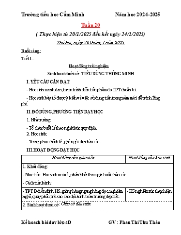 Kế hoạch bài dạy Lớp 4 - Tuần 20 - Năm học 2024-2025 - Phan Thị Thu Thảo