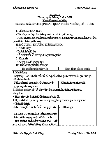 Kế hoạch bài dạy Lớp 4 - Tuần 21 - Năm học 2024-2025 - Nguyễn Đình Dũng
