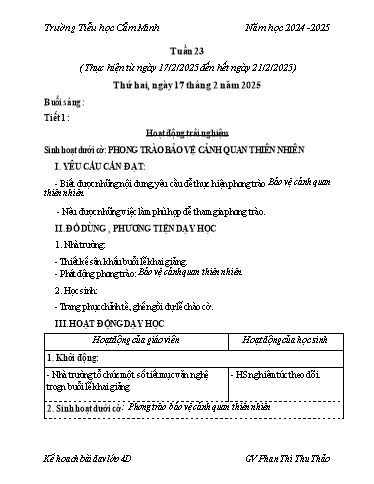 Kế hoạch bài dạy Lớp 4 - Tuần 23 - Năm học 2024-2025 - Phan Thị Thu Thảo
