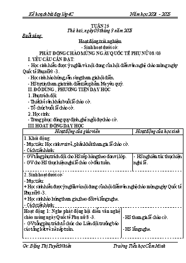 Kế hoạch bài dạy Lớp 4 - Tuần 25 - Năm học 2024-2025 - Đặng Thị Tuyết Nhiên