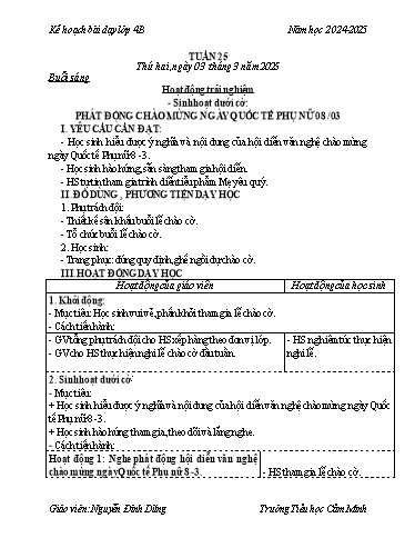 Kế hoạch bài dạy Lớp 4 - Tuần 25 - Năm học 2024-2025 - Nguyễn Đình Dũng