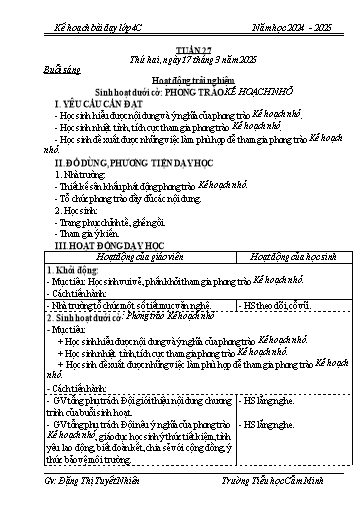 Kế hoạch bài dạy Lớp 4 - Tuần 27 - Năm học 2024-2025 - Đặng Thị Tuyết Nhiên