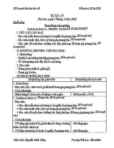 Kế hoạch bài dạy Lớp 4 - Tuần 27 - Năm học 2024-2025 - Nguyễn Đình Dũng