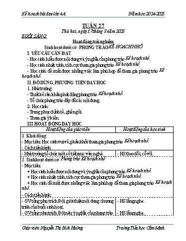 Kế hoạch bài dạy Lớp 4 - Tuần 27 - Năm học 2024-2025 - Nguyễn Thị Bích Hường