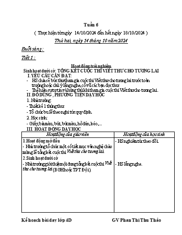 Kế hoạch bài dạy Lớp 4 - Tuần 6 - Năm học 2024-2025 - Phan Thị Thu Thảo