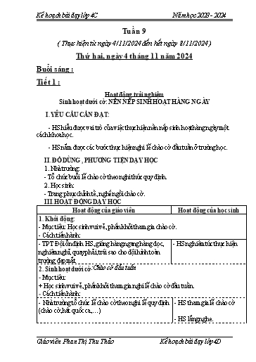 Kế hoạch bài dạy Lớp 4 - Tuần 9 - Năm học 2024-2025 - Phan Thị Thu Thảo