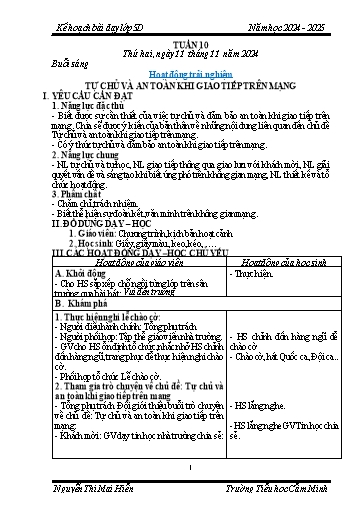 Kế hoạch bài dạy Lớp 5 - Tuần 10 - Năm học 2024-2025 - Nguyễn Thị Mai Hiển