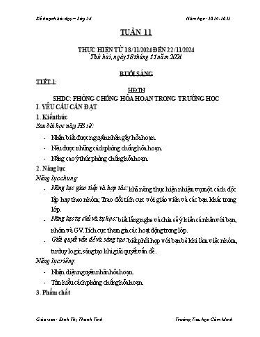 Kế hoạch bài dạy Lớp 5 - Tuần 11 - Năm học 2024-2025 - Đinh Thị Thanh Tình
