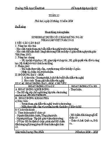 Kế hoạch bài dạy Lớp 5 - Tuần 12 - Năm học 2024-2025 - Dương Thu Hiền