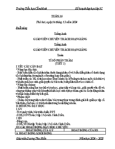 Kế hoạch bài dạy Lớp 5 - Tuần 15 - Năm học 2024-2025 - Dương Thu Hiền