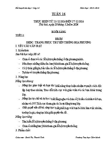 Kế hoạch bài dạy Lớp 5 - Tuần 16 - Năm học 2024-2025 - Đinh Thị Thanh Tình