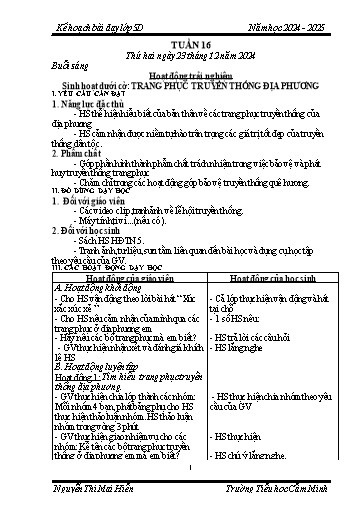 Kế hoạch bài dạy Lớp 5 - Tuần 16 - Năm học 2024-2025 - Nguyễn Thị Mai Hiển