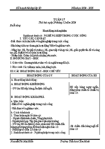 Kế hoạch bài dạy Lớp 5 - Tuần 17 - Năm học 2024-2025 - Nguyễn Thị Mai Hiển