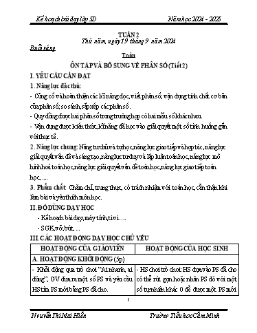 Kế hoạch bài dạy Lớp 5 - Tuần 2 - Năm học 2024-2025 - Nguyễn Thị Mai Hiển