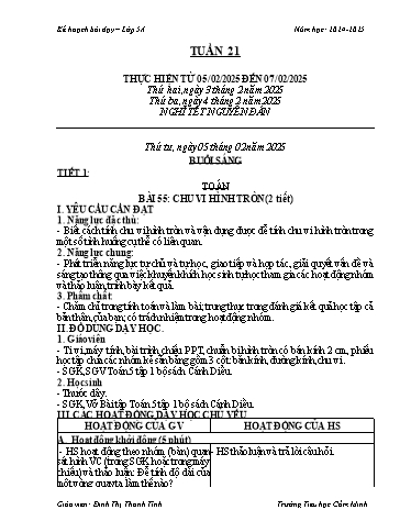 Kế hoạch bài dạy Lớp 5 - Tuần 21 - Năm học 2024-2025 - Đinh Thị Thanh Tình