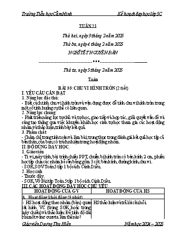 Kế hoạch bài dạy Lớp 5 - Tuần 21 - Năm học 2024-2025 - Dương Thu Hiền