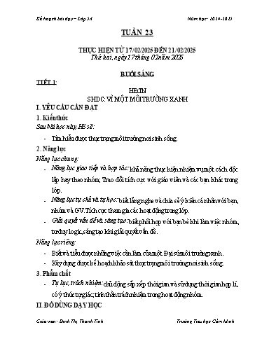 Kế hoạch bài dạy Lớp 5 - Tuần 23 - Năm học 2024-2025 - Đinh Thị Thanh Tình