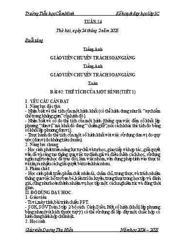 Kế hoạch bài dạy Lớp 5 - Tuần 24 - Năm học 2024-2025 - Dương Thu Hiền