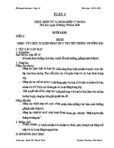Kế hoạch bài dạy Lớp 5 - Tuần 3 - Năm học 2024-2025 - Đinh Thị Thanh Tình