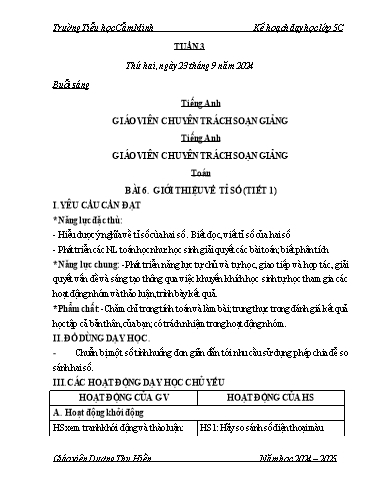 Kế hoạch bài dạy Lớp 5 - Tuần 3 - Năm học 2024-2025 - Dương Thu Hiền