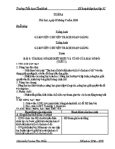 Kế hoạch bài dạy Lớp 5 - Tuần 4 - Năm học 2024-2025 - Dương Thu Hiền