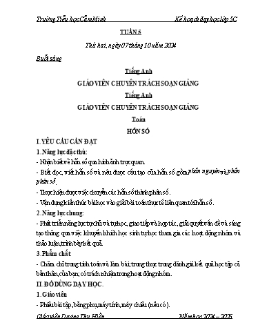 Kế hoạch bài dạy Lớp 5 - Tuần 5 - Năm học 2024-2025 - Dương Thu Hiền