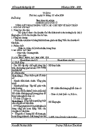 Kế hoạch bài dạy Lớp 5 - Tuần 6 - Năm học 2024-2025 - Nguyễn Thị Mai Hiển