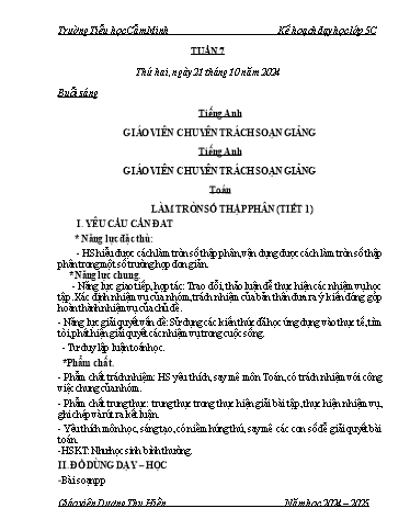 Kế hoạch bài dạy Lớp 5 - Tuần 7 - Năm học 2024-2025 - Dương Thu Hiền
