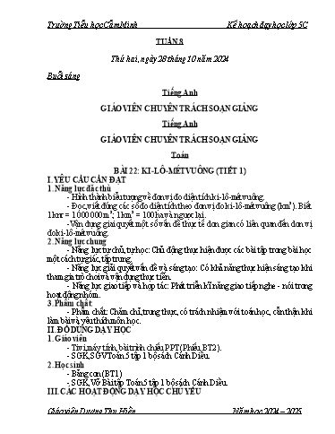Kế hoạch bài dạy Lớp 5 - Tuần 8 - Năm học 2024-2025 - Dương Thu Hiền