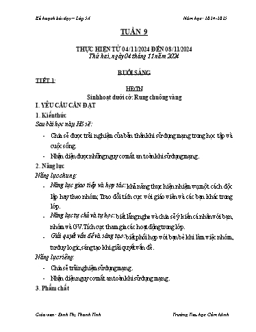 Kế hoạch bài dạy Lớp 5 - Tuần 9 - Năm học 2024-2025 - Đinh Thị Thanh Tình