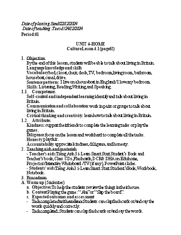 Kế hoạch bài dạy Tiếng Anh 3 - Tuần 16 - Năm học 2024-2025 - Bùi Thị Sao Băng