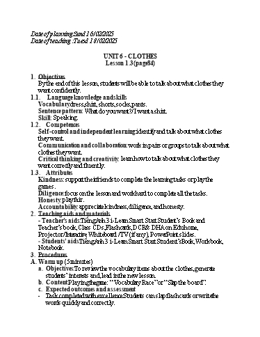 Kế hoạch bài dạy Tiếng Anh 3 - Tuần 23 - Năm học 2024-2025 - Bùi Thị Sao Băng